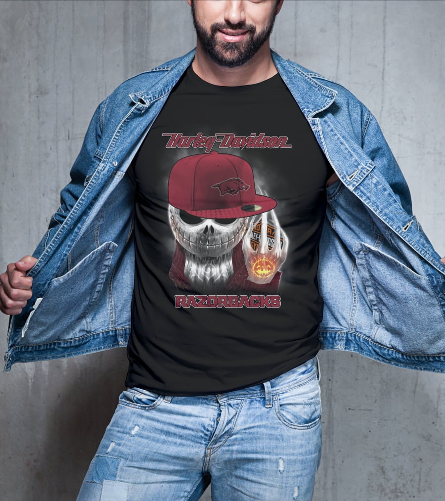 Harley Davidson Razorbacks Skull Cap Arkansas T-Shirt
