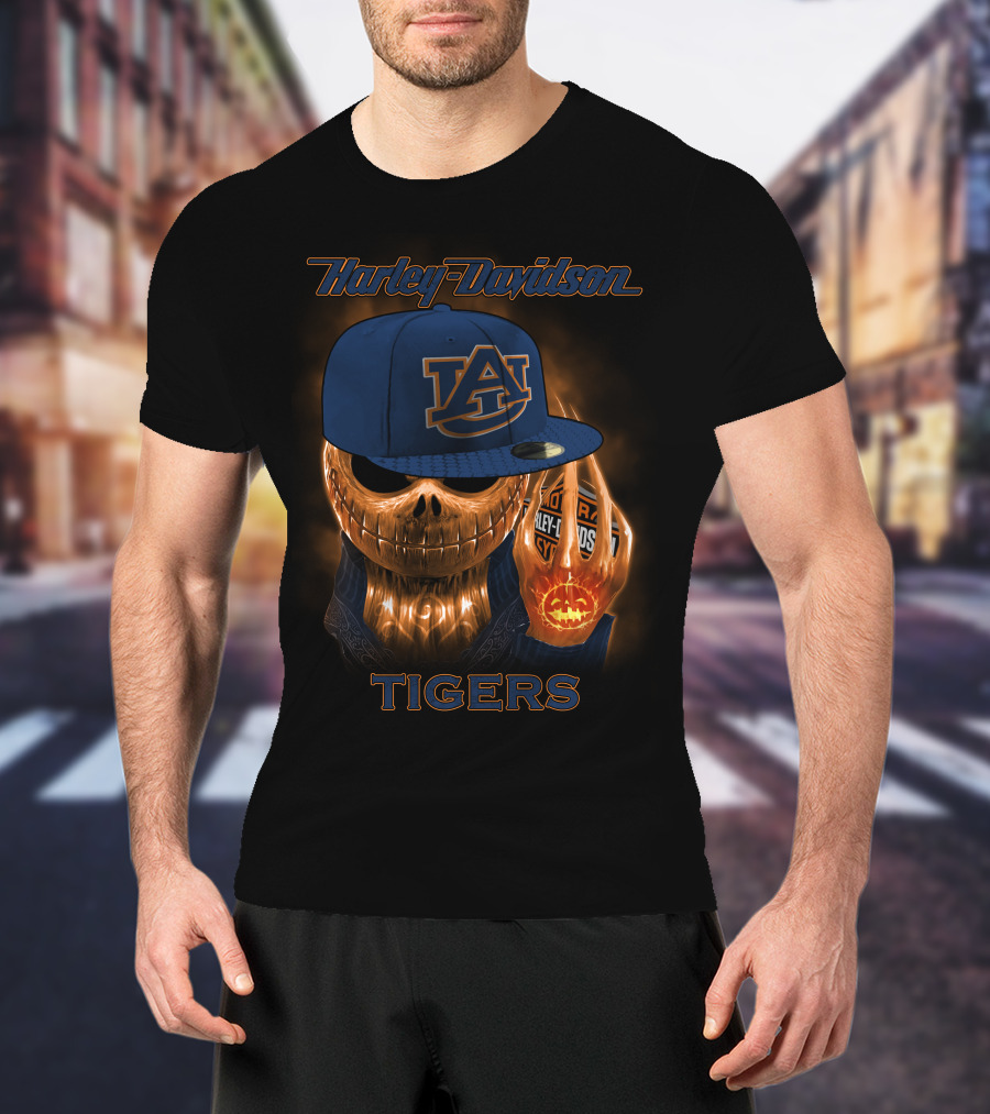 Harley Davidson Auburn Tigers Skeleton With Cap T-Shirt