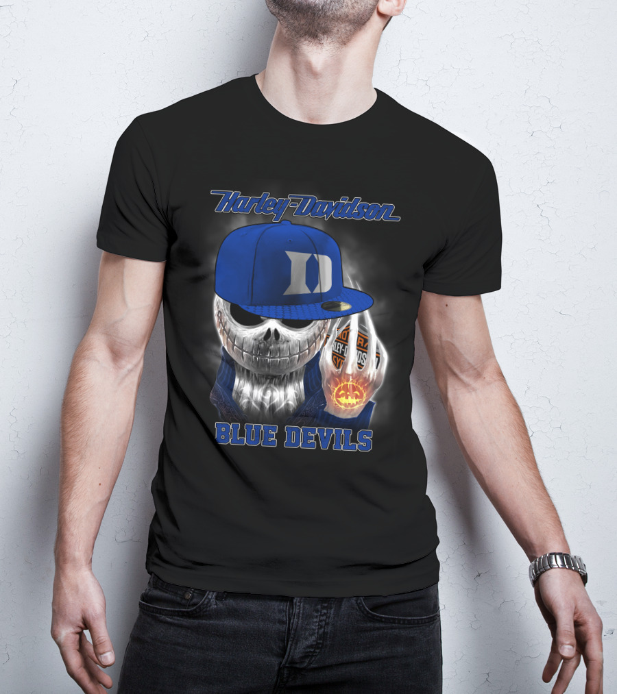 Harley Davidson Skull With Blue Devils Hat And Duke D T-Shirt