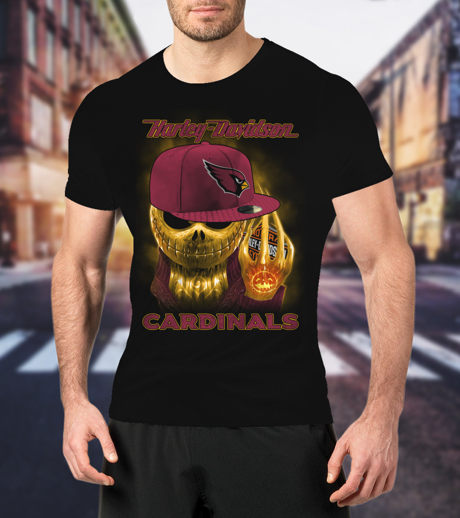 Harley Davidson Arizona Cardinals Gold Skull With Cap T-Shirt