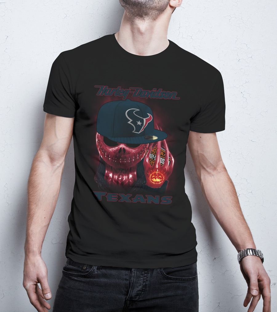 Harley Davidson Houston Texans Skulls And Cycles T-Shirt