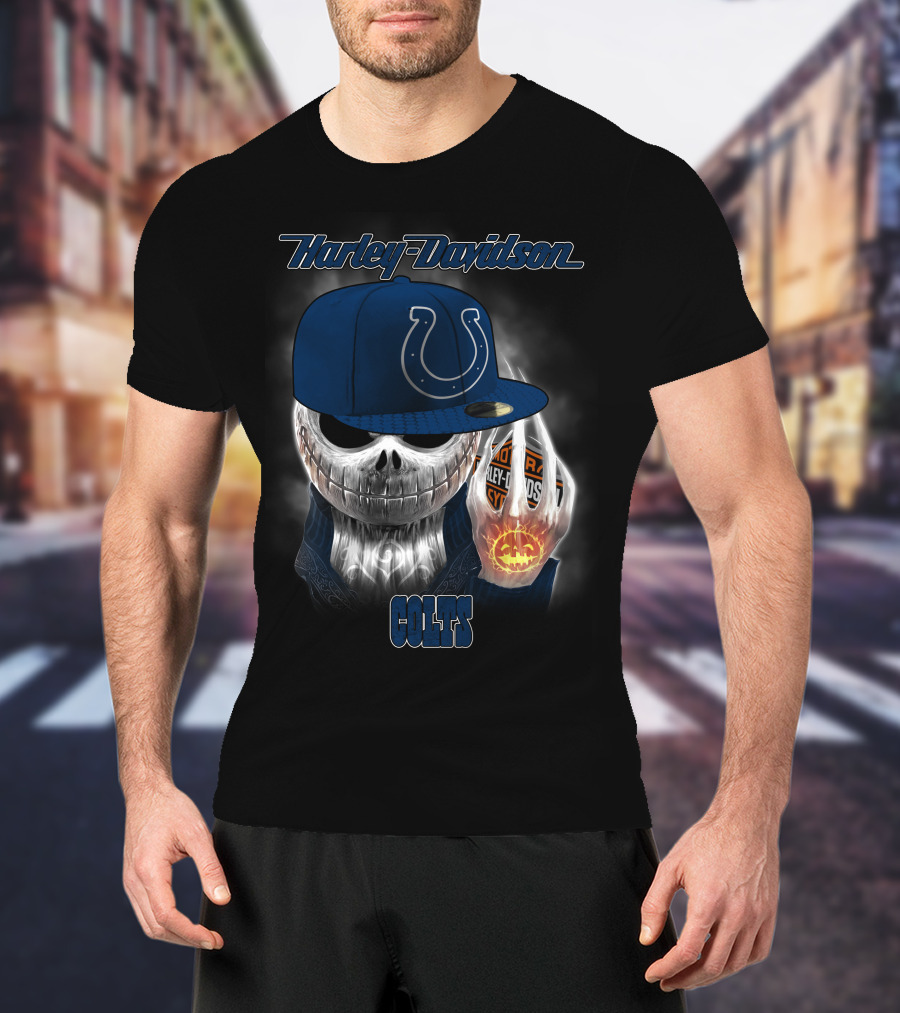 Harley Davidson Indianapolis Colts Halloween Skeleton T-Shirt