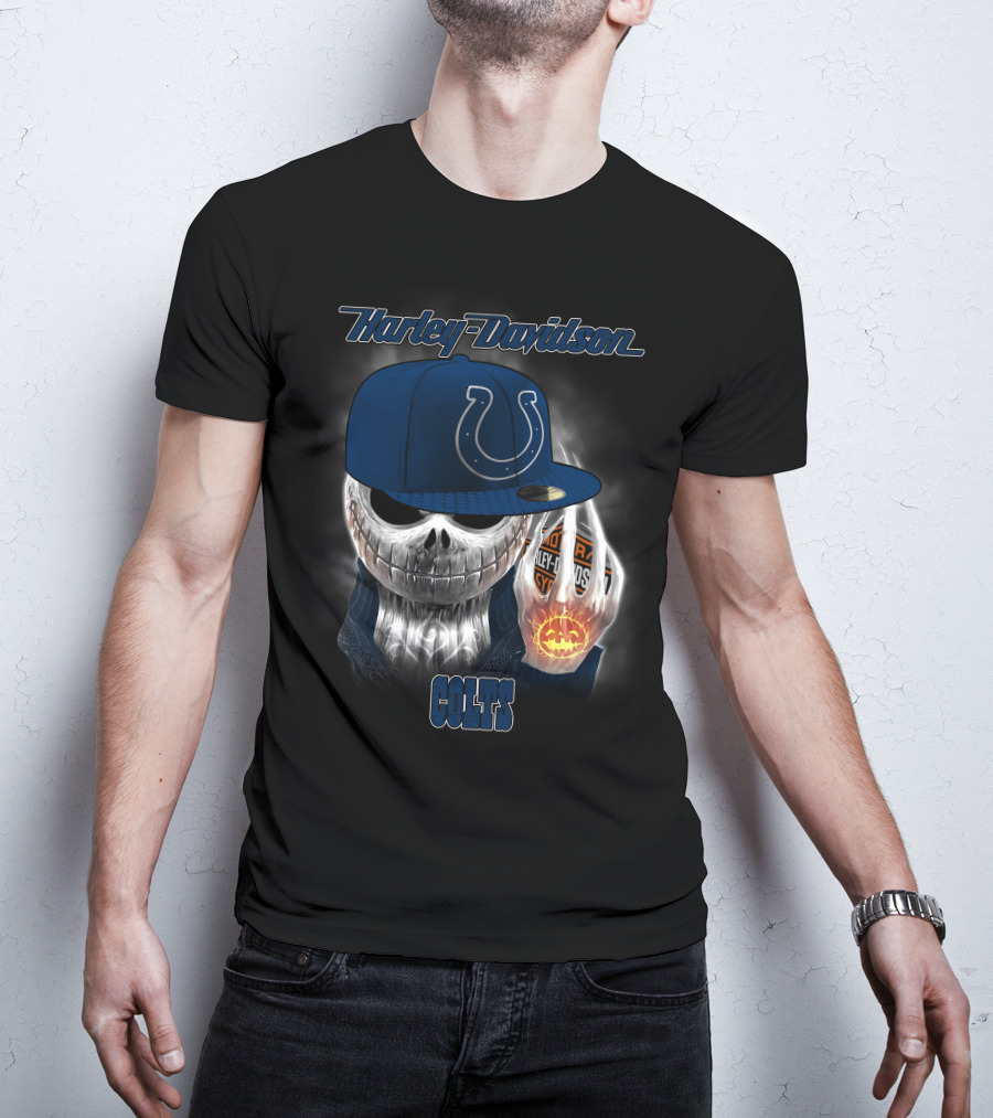 Harley Davidson Indianapolis Colts Halloween Skeleton T-Shirt
