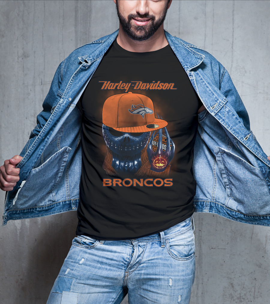 Harley Davidson Broncos Denver Broncos Skull With Hat T-Shirt