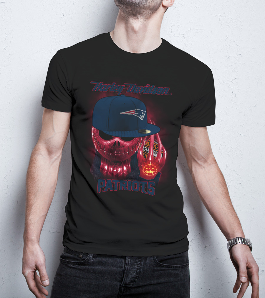 Harley Davidson Patriots New England Skull With Cap T-Shirt