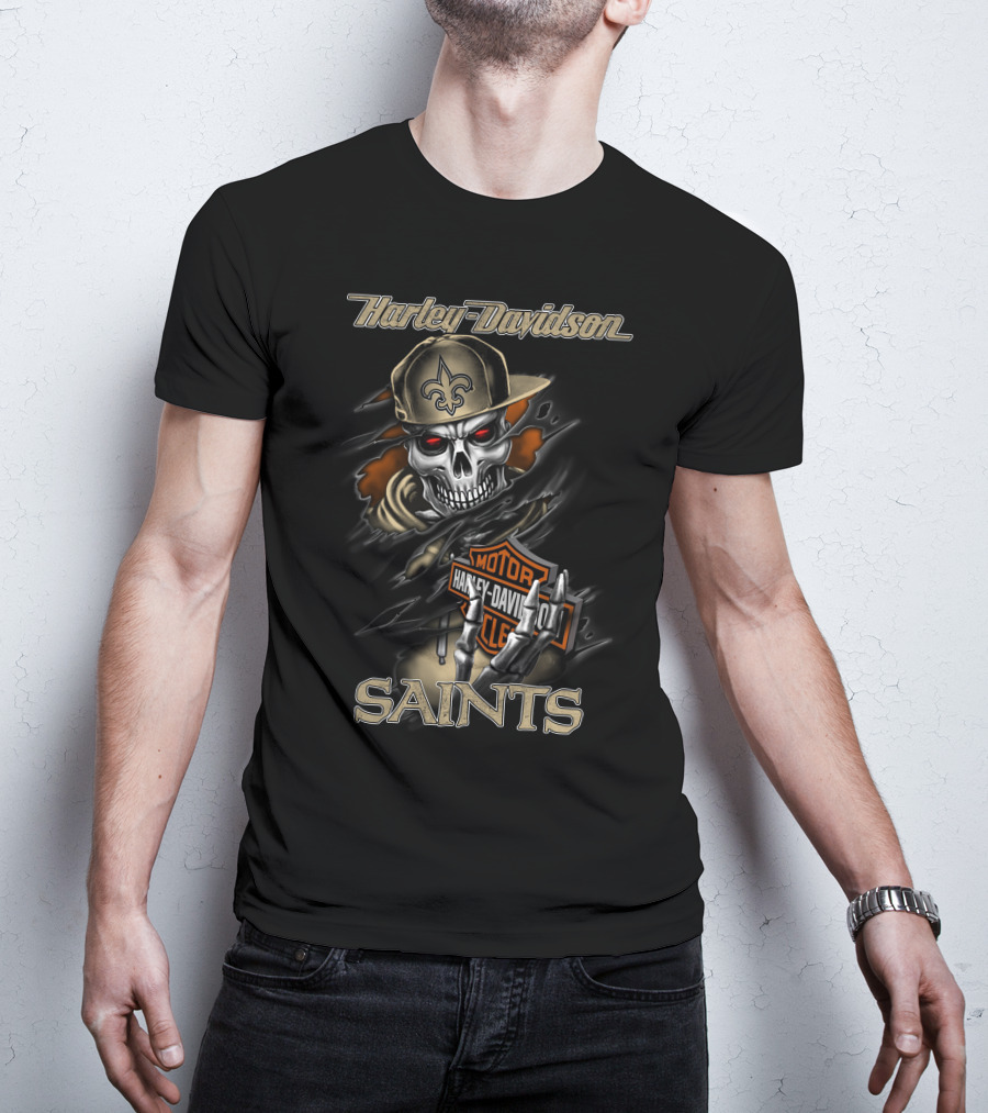 Harley Davidson Saints Skull With Fleur-De-Lis Cap T-Shirt