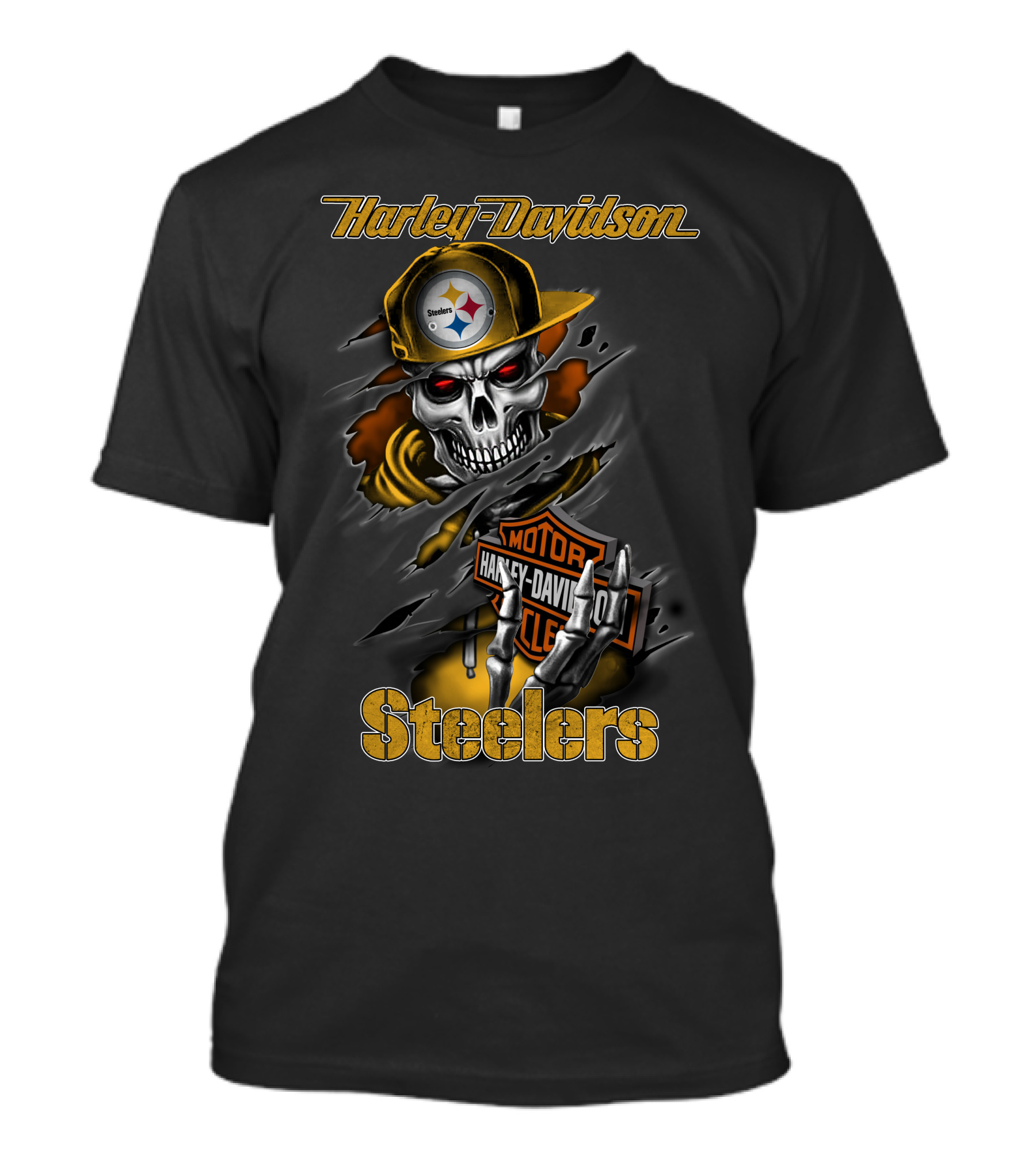 Harley Davidson Steelers Skeleton With Pittsburgh Steelers T-Shirt