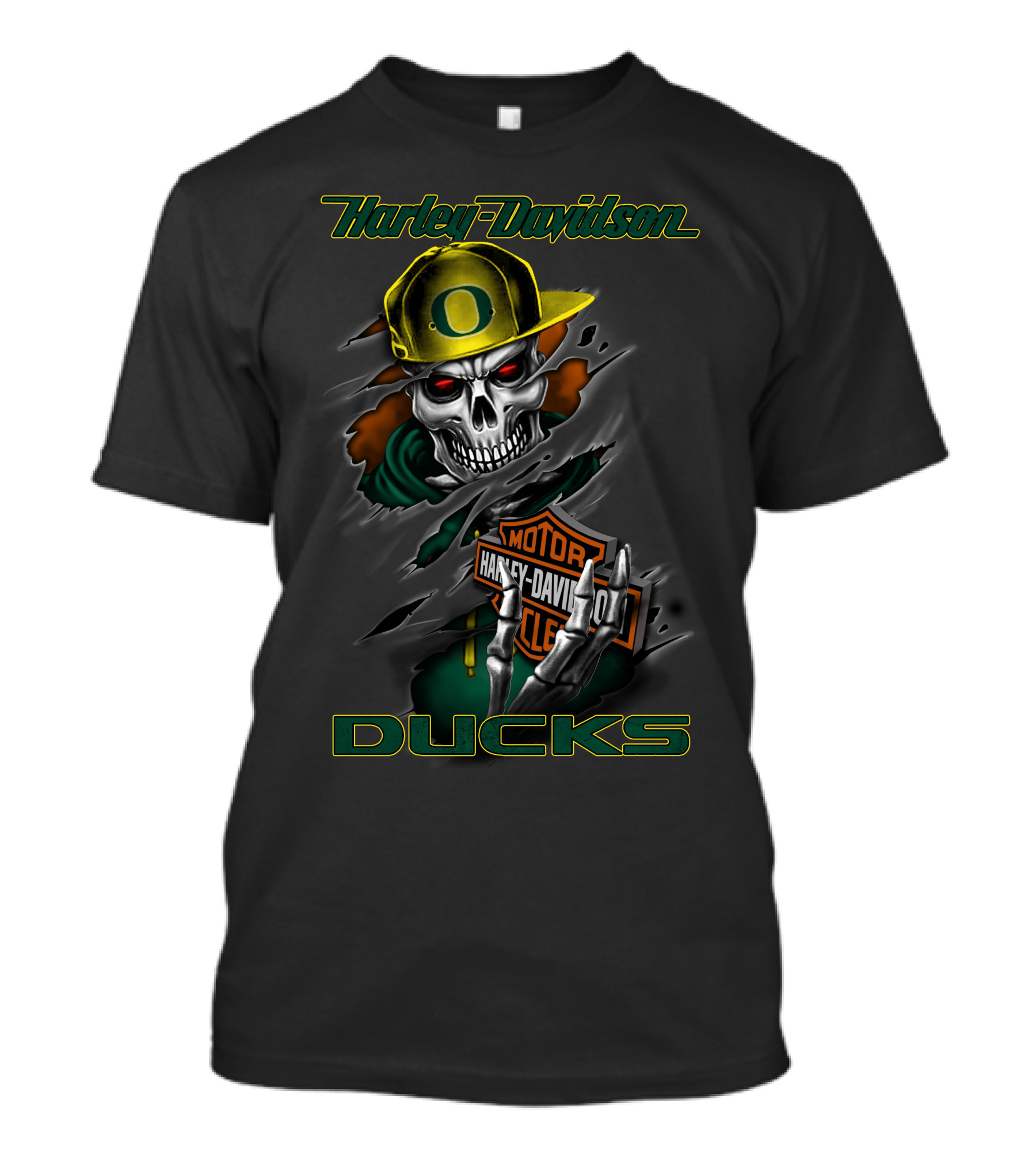 Harley Davidson Oregon Ducks Skull Motorcycle T-Shirt