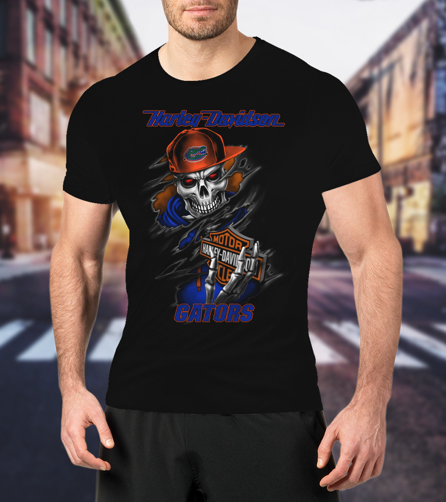 Harley Davidson Gators Skull Motorcycles T-Shirt