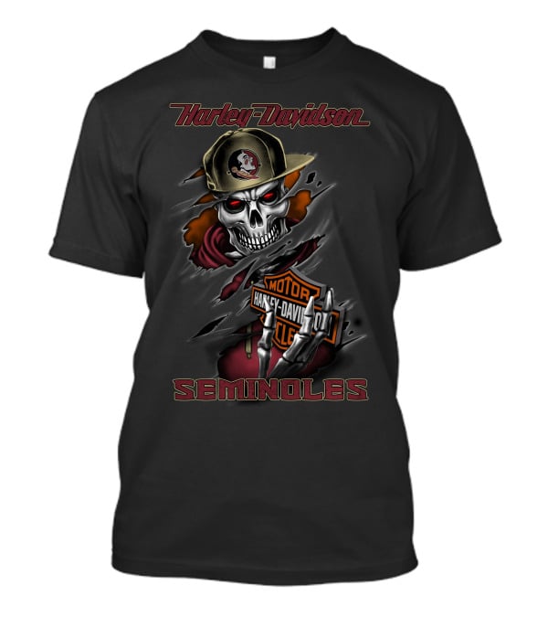 Harley Davidson Seminoles Skeleton Motocycle Rider With Florida State Hat T-Shirt