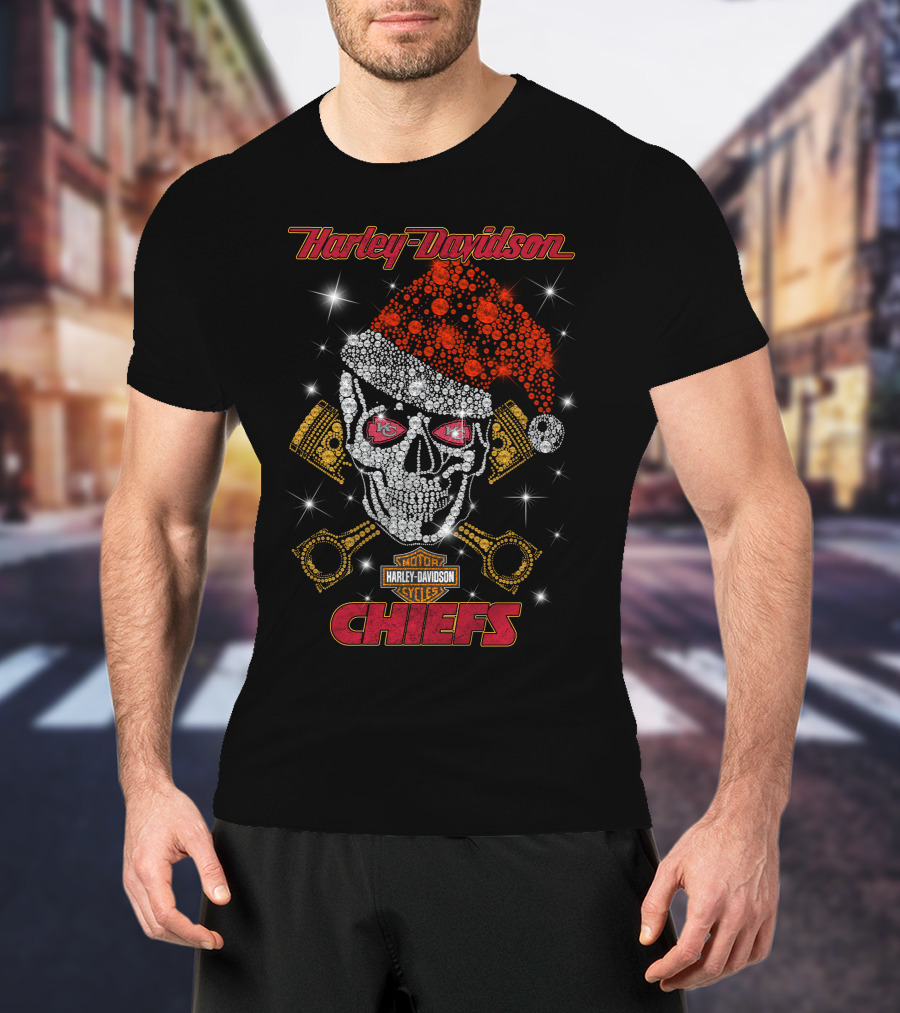 Harley Davidson Kansas City Chiefs Skull Santa Hat T-Shirt
