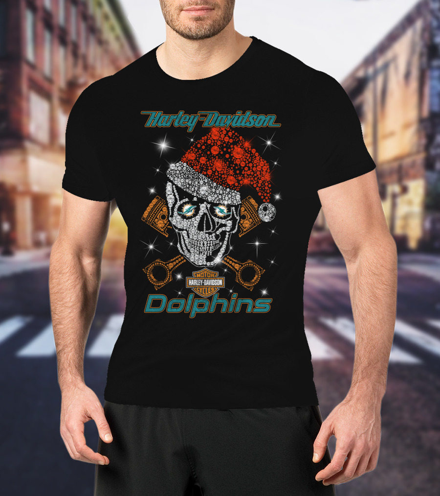 Harley Davidson Dolphins Santa Skull Artwork T-Shirt