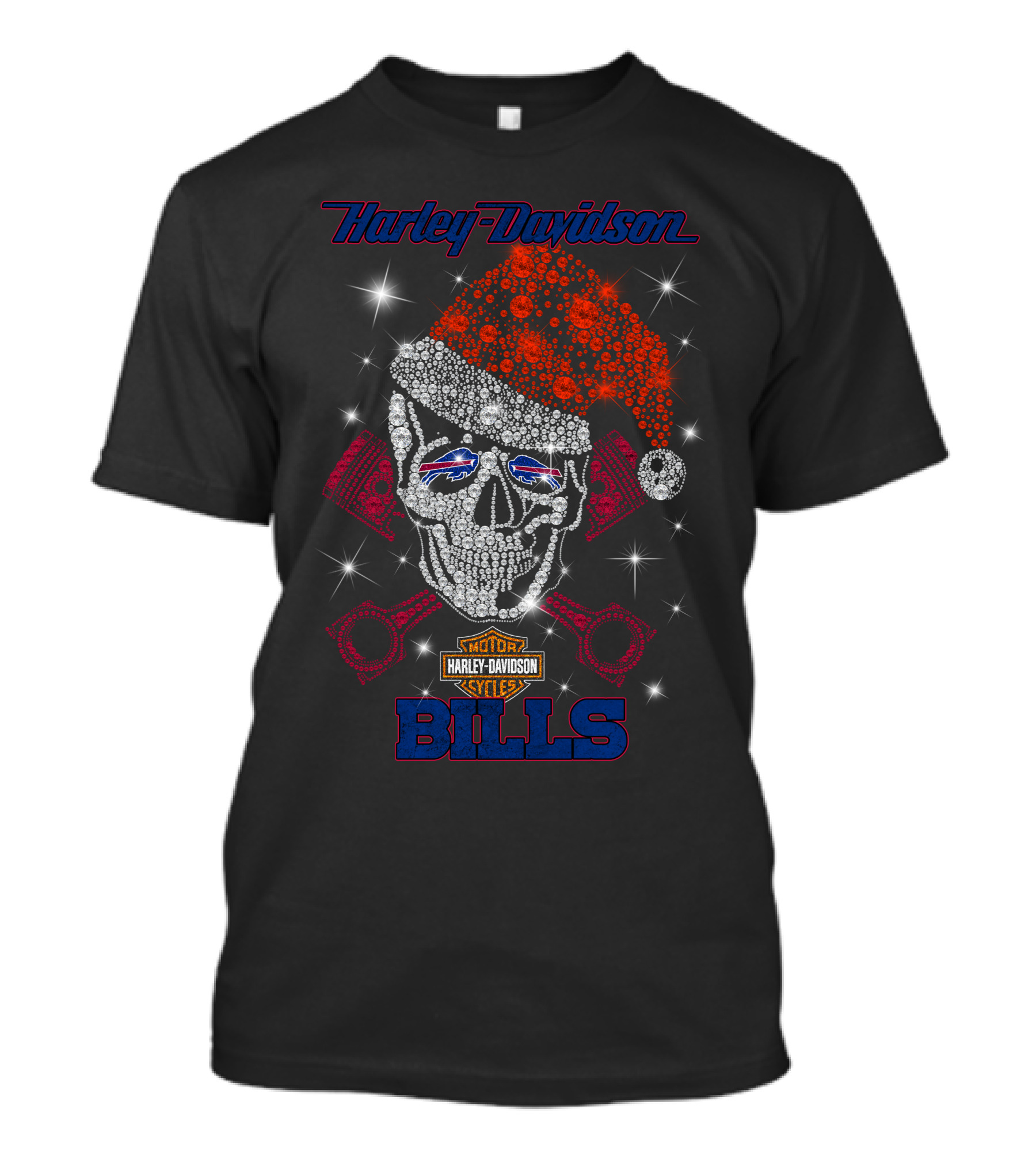 Harley Davidson Motor Cycles Santa Skull Buffalo Bills T-Shirt