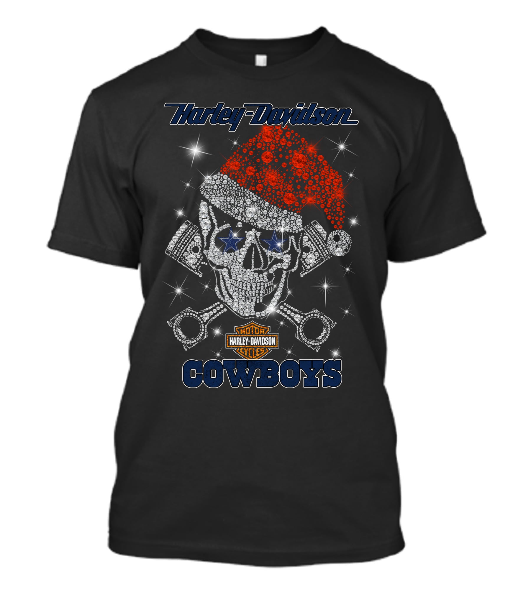 Harley Davidson Motor Cycles Cowboys Christmas Skull Santa Hat T-Shirt