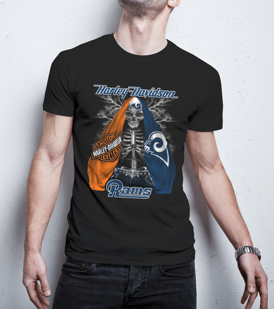Harley Davidson Los Angeles Rams Motorcycles Skeleton T-Shirt