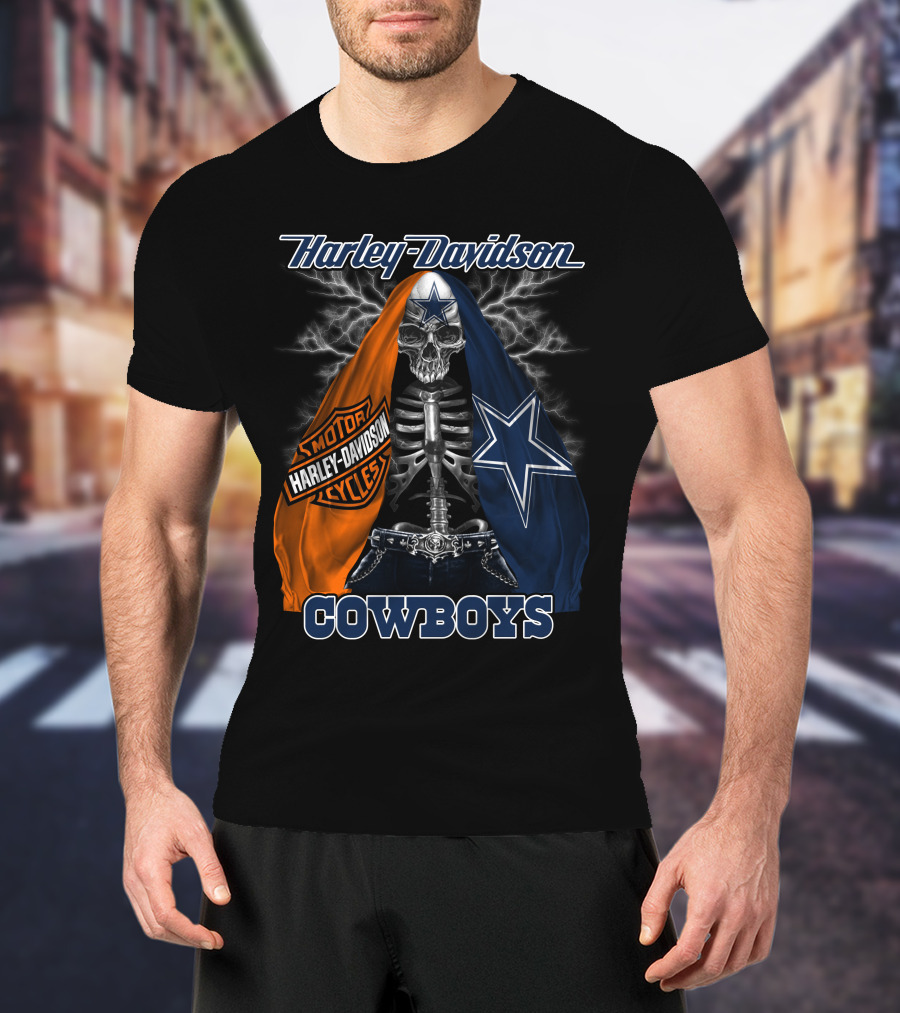 Harley Davidson Motorcycles Skeleton Dallas Cowboys T-Shirt