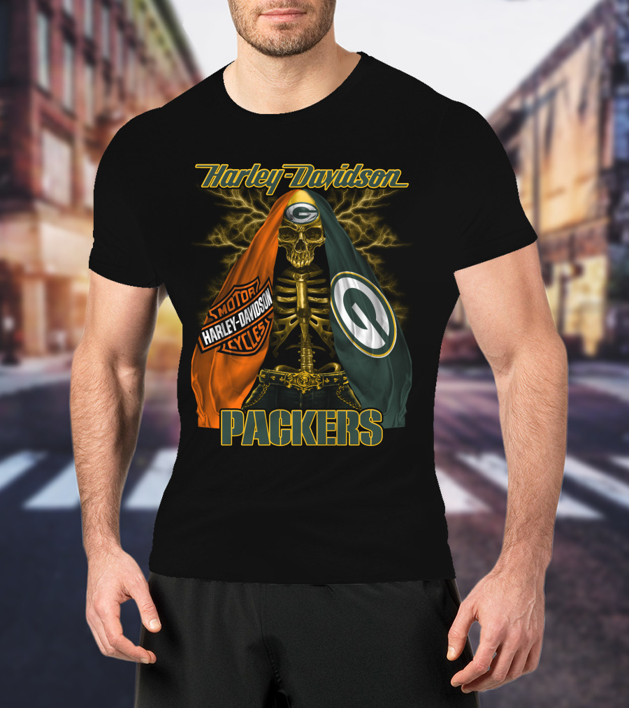 Harley Davidson Green Bay Packers Skeleton T-Shirt