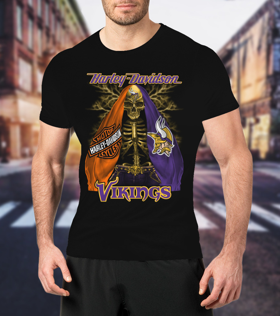 Harley Davidson Minnesota Vikings Motorcycle Skeleton T-Shirt