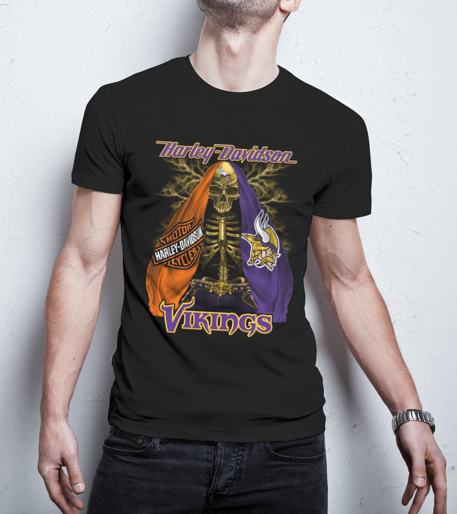 Harley Davidson Minnesota Vikings Motorcycle Skeleton T-Shirt