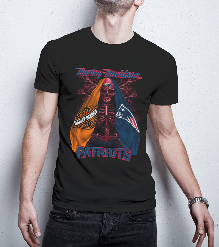 Harley Davidson New England Patriots Skull Logo Collaboration T-Shirt