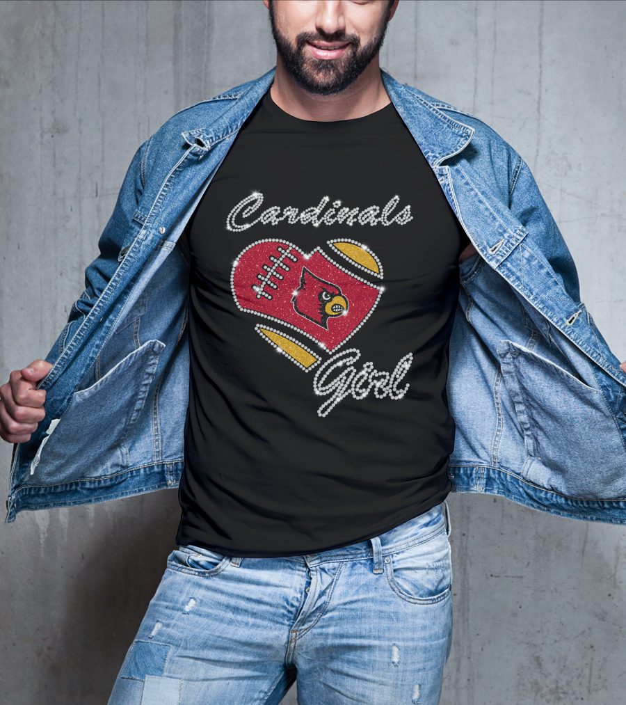 Cardinals Girl Louisville Football Heart Sparkle T-Shirt