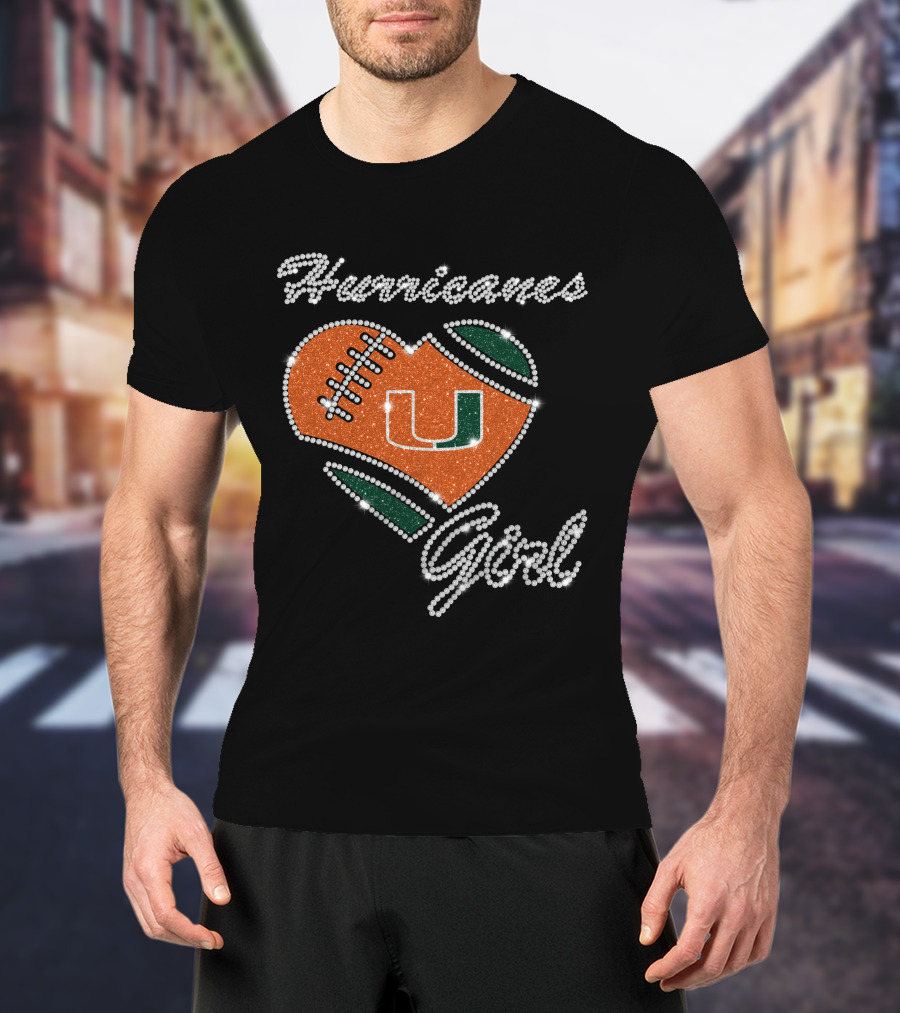 Hurricanes Girl Miami Hurricanes Heart Football U T-Shirt