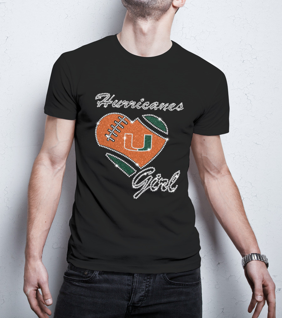 Hurricanes Girl Miami Hurricanes Heart Football U T-Shirt