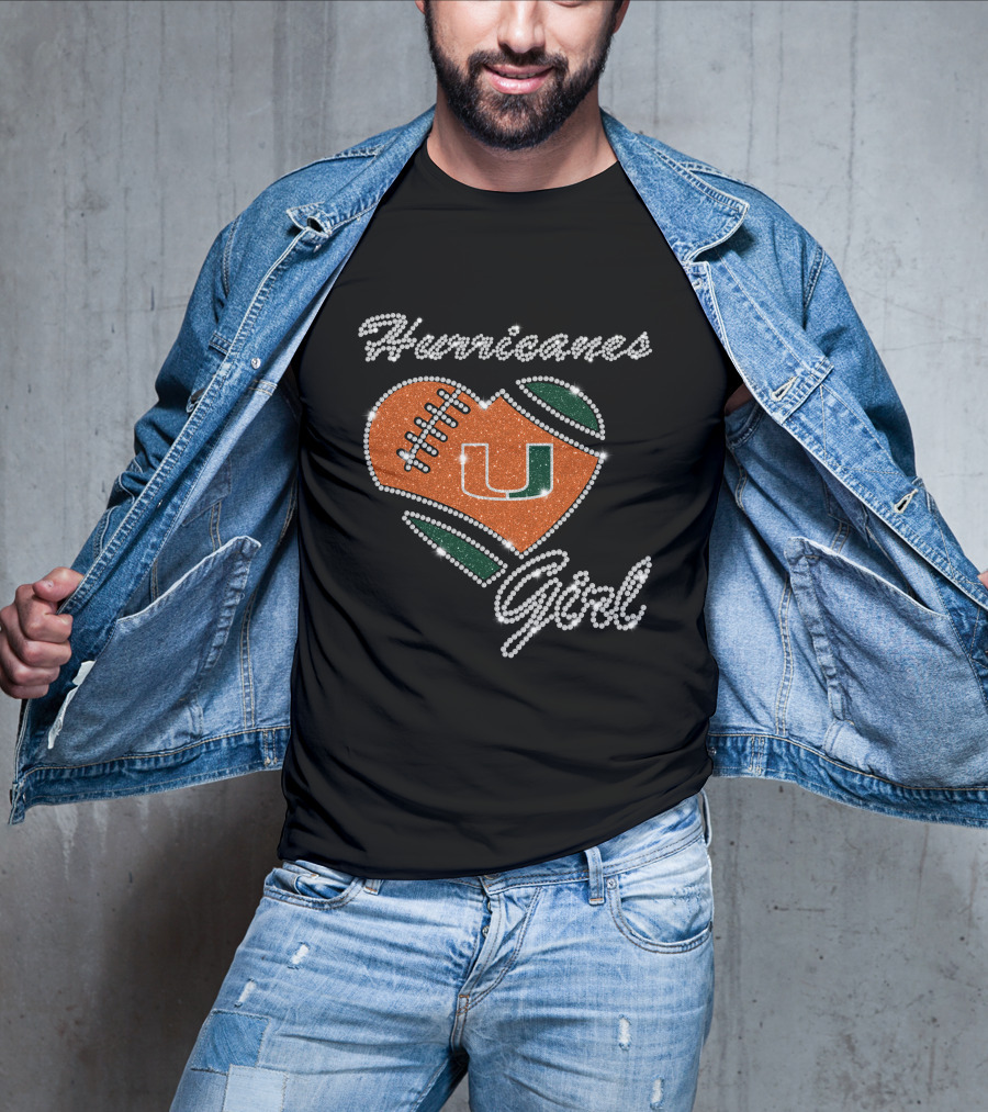 Hurricanes Girl Miami Hurricanes Heart Football U T-Shirt