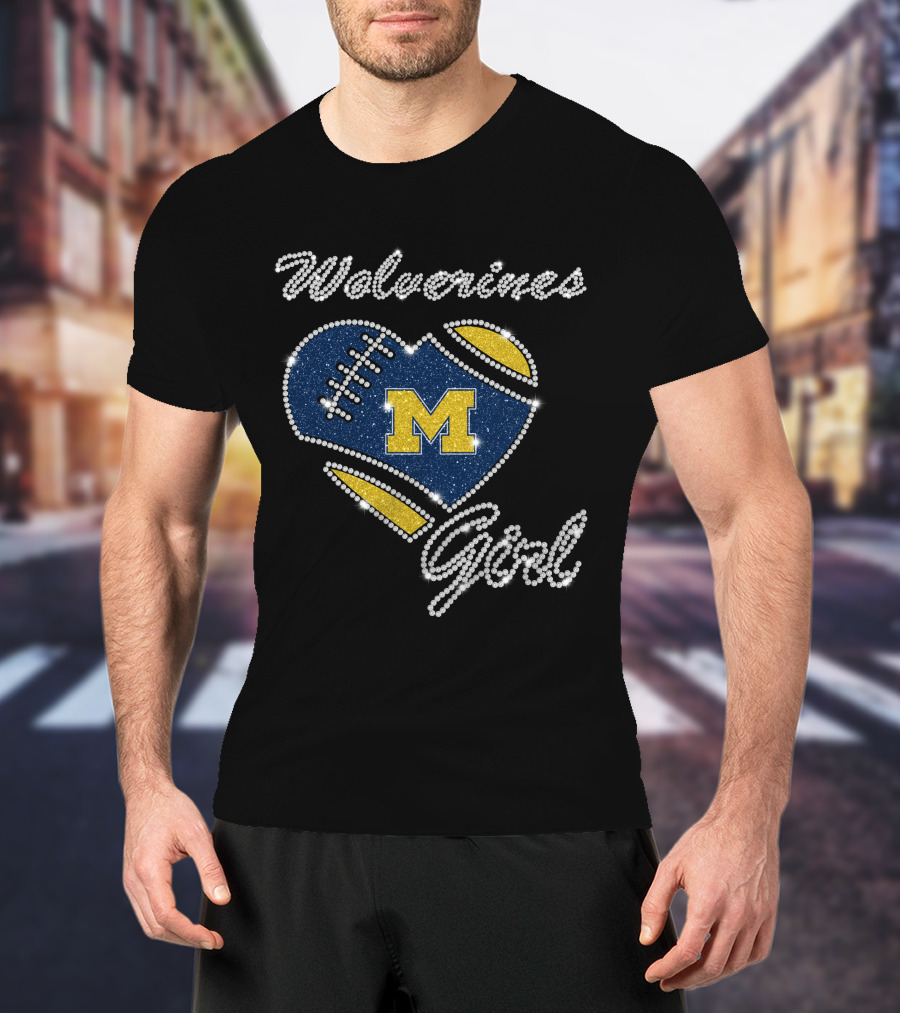 Wolverines Girl Heart Football M Michigan Wolverines T-Shirt