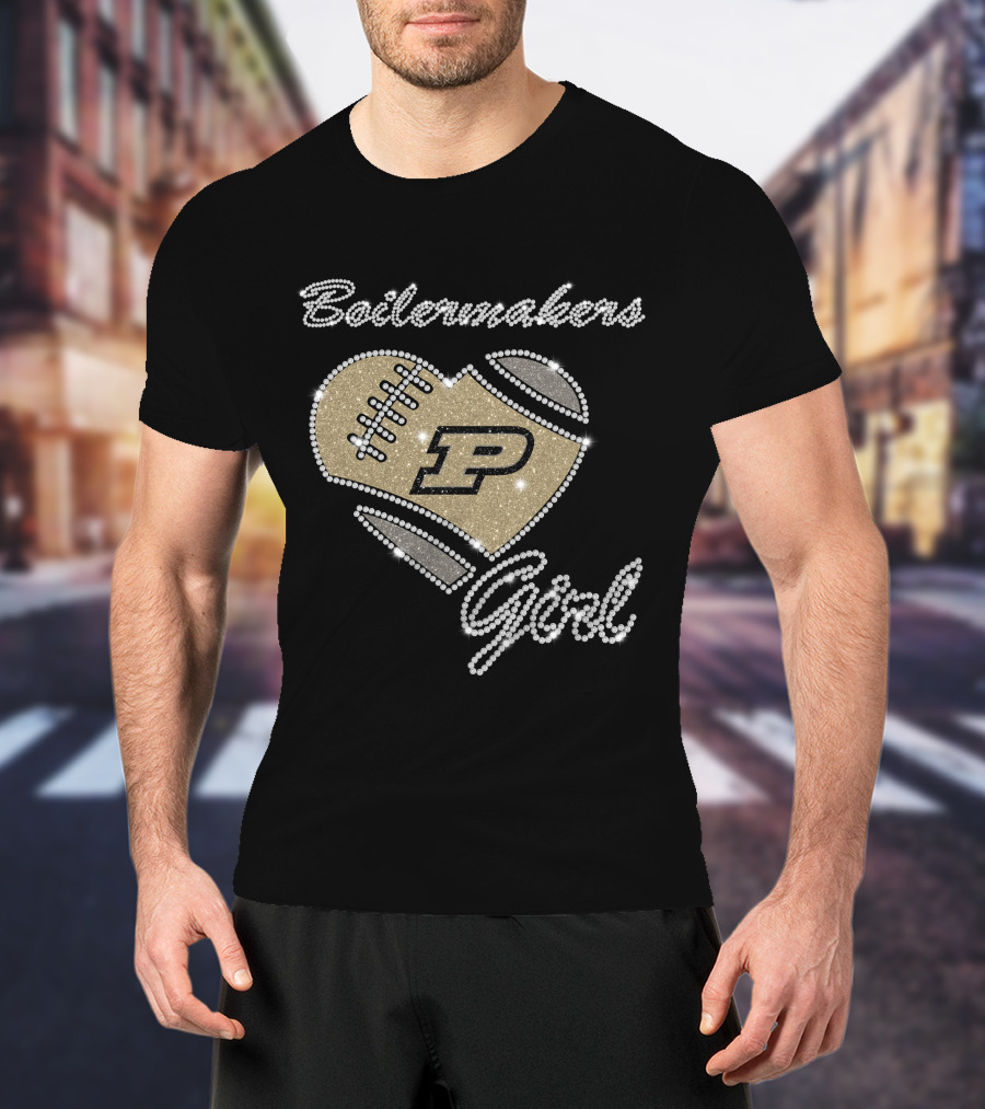 Boilermakers Girl Purdue Football Heart P Logo T-Shirt