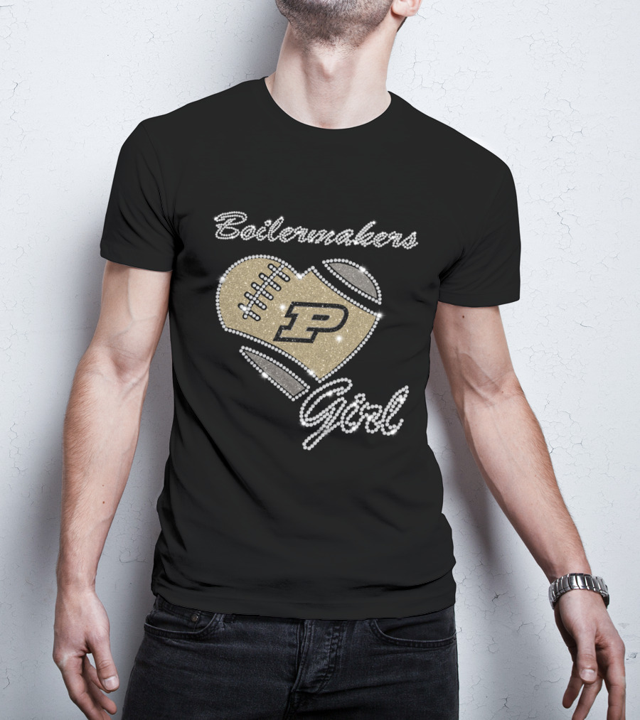 Boilermakers Girl Purdue Football Heart P Logo T-Shirt