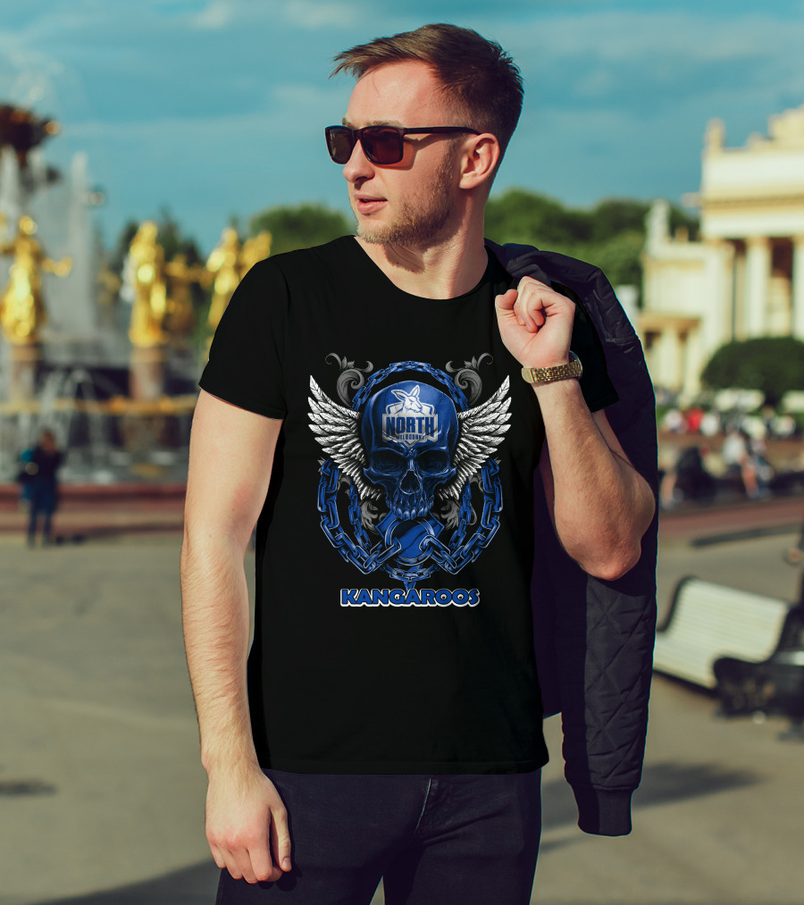 North Melbourne Kangaroos Skull With Wings And Chains T-Shirt