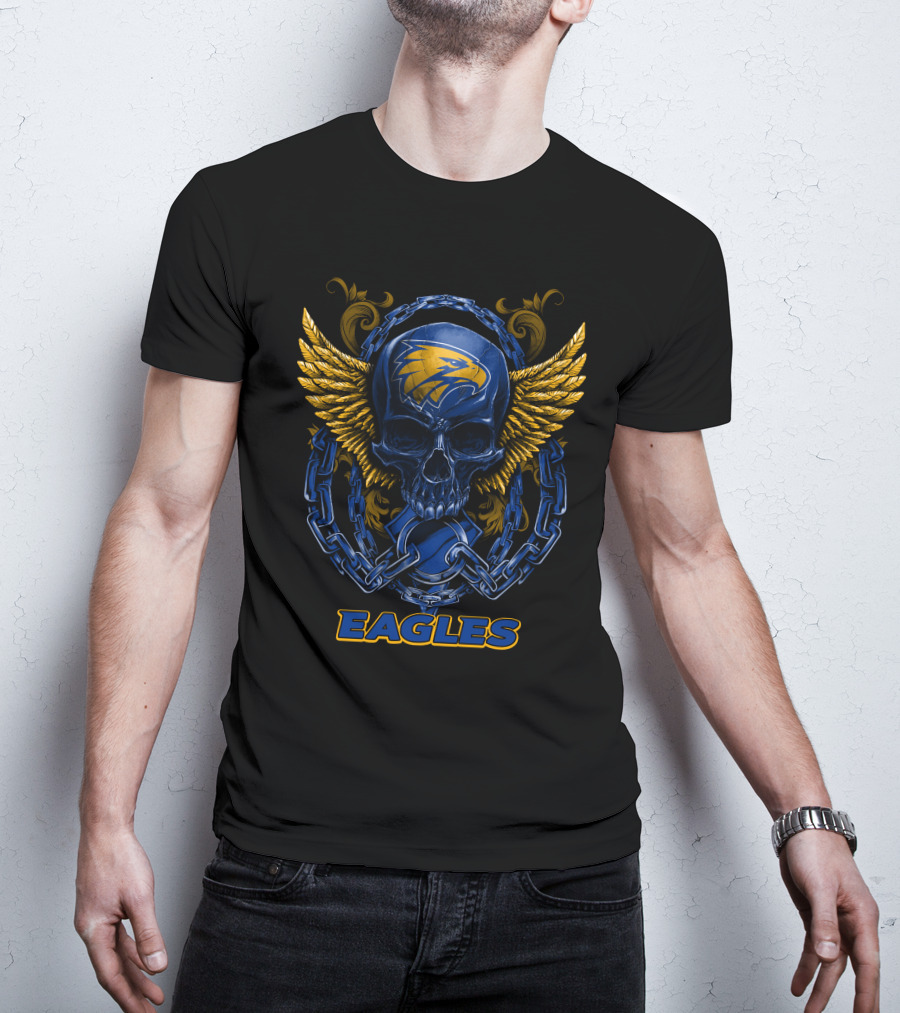 West Coast Eagles Skull With Chains And Wings T-Shirt