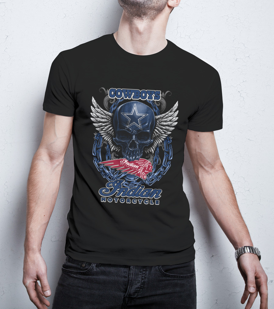 Cowboys Skull Wings Chain Star Indian Motorcycle T-Shirt