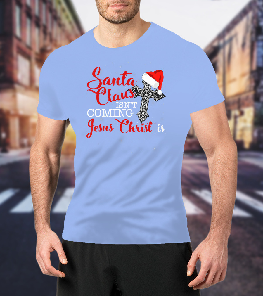 Santa Claus Jesus Christ Cross Christmas Hat T-Shirt