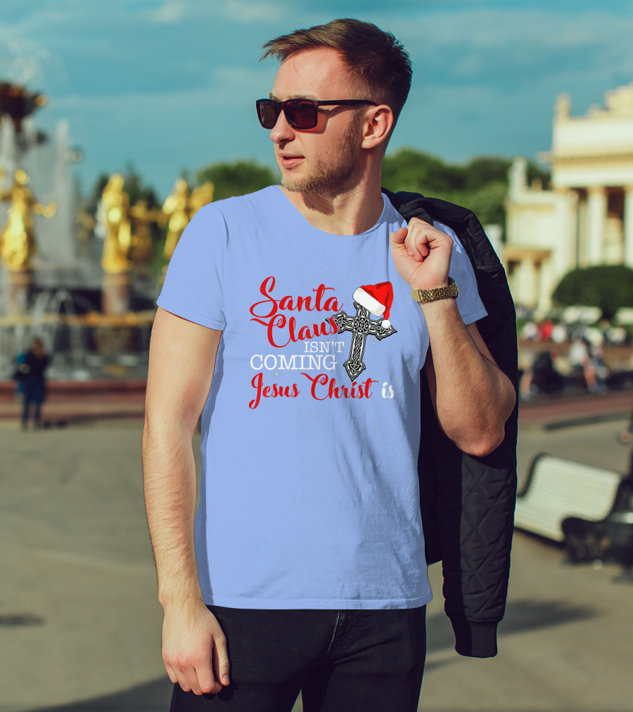 Santa Claus Jesus Christ Cross Christmas Hat T-Shirt