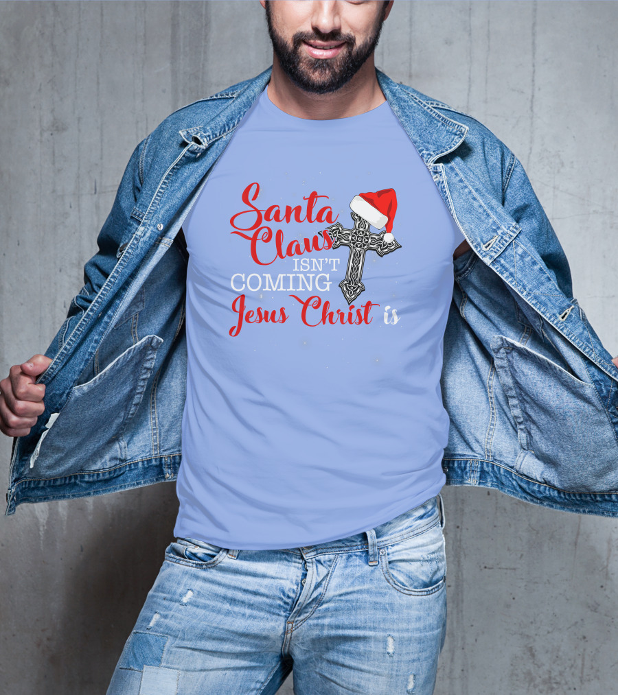 Santa Claus Jesus Christ Cross Christmas Hat T-Shirt