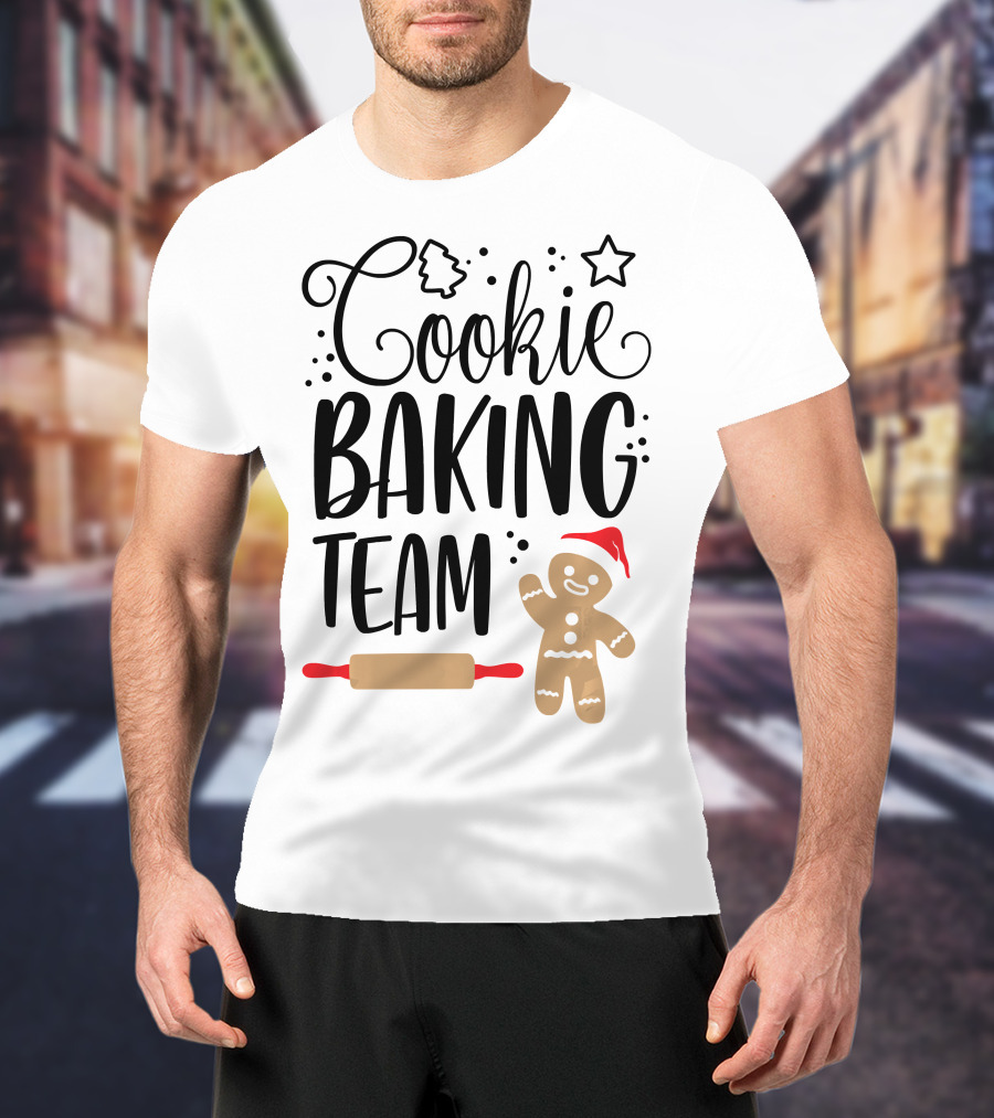 Cookie Baking Team Christmas Xmas Crew Gingerbread Santa Rolling Pin Tree Star T-Shirt