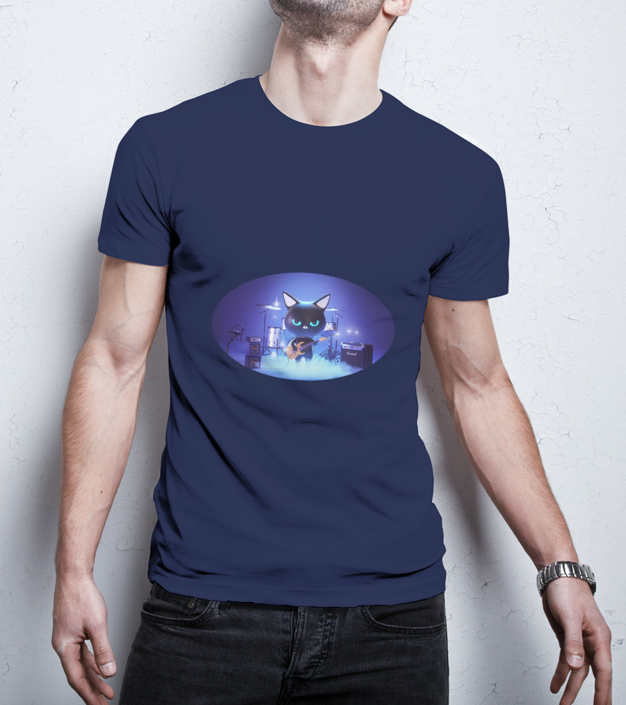 Cat Playing Guitar On Stage With Drums And Amps T-Shirt