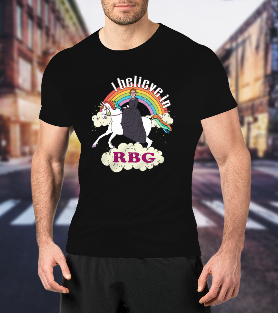 I Believe In RBG Ruth Riding Unicorn With Rainbow T-Shirt