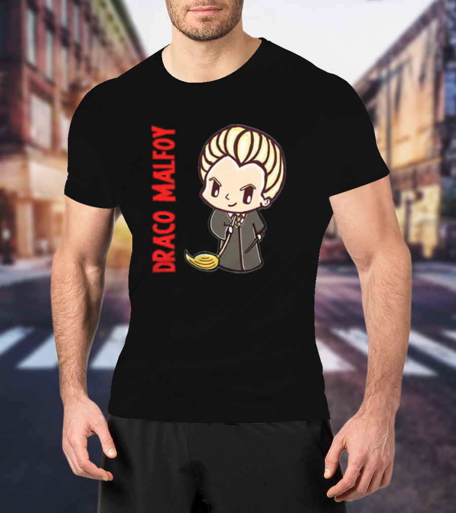 Draco Malfoy Chibi Character With Broom T-Shirt