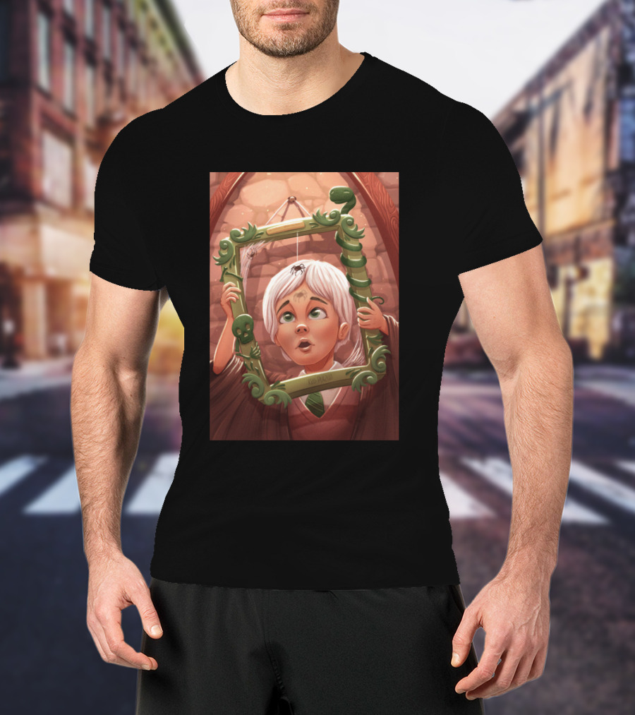 Draco Lucius Malfoy Holding Enchanted Green Frame In Brick Room T-Shirt