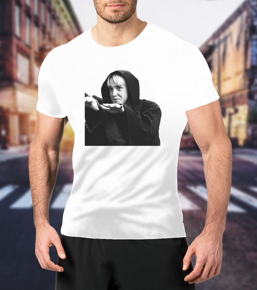Draco Malfoy Black And White Hooded Cloak Image T-Shirt
