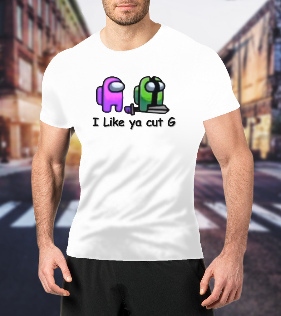 Among Us I Like Ya Cut G Purple And Green Characters With Sword T-Shirt