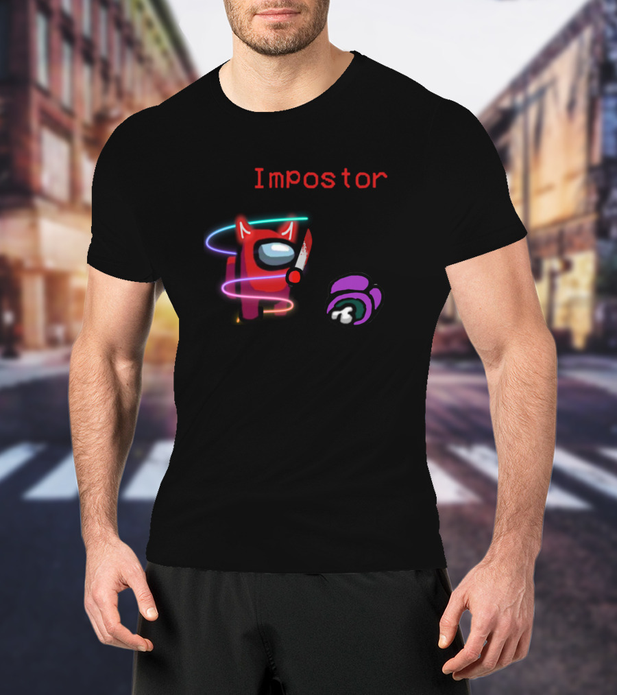 Among Us Impostor Red Crewmate With Knife And Purple Crewmate Defeated T-Shirt
