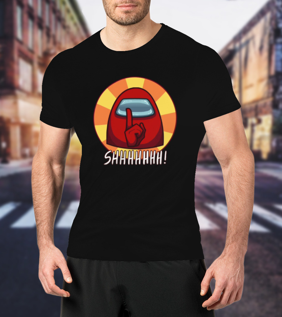 Among Us Shhhhhh Red Crewmate Silence Gesture T-Shirt