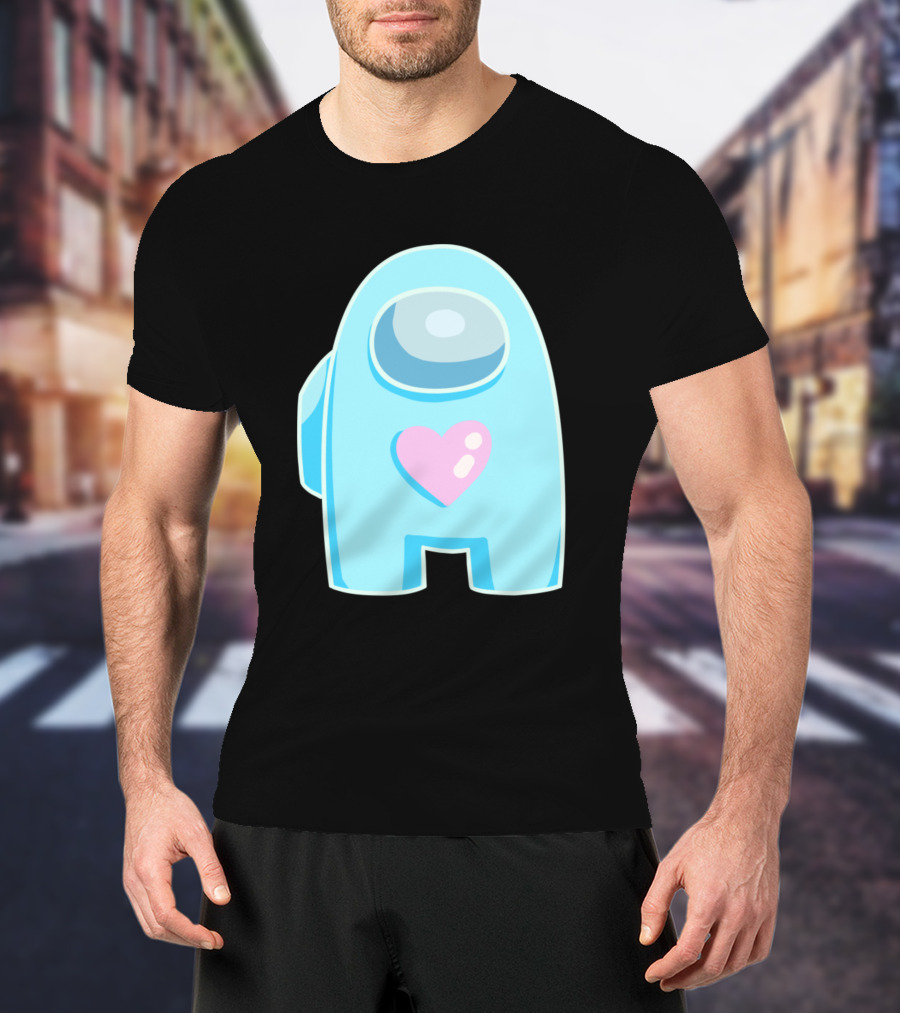 Blue Among Us Crewmate Pink Heart T-Shirt