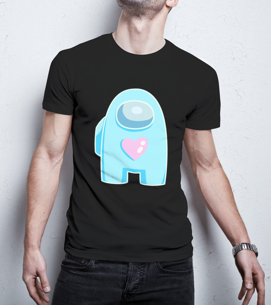 Blue Among Us Crewmate Pink Heart T-Shirt
