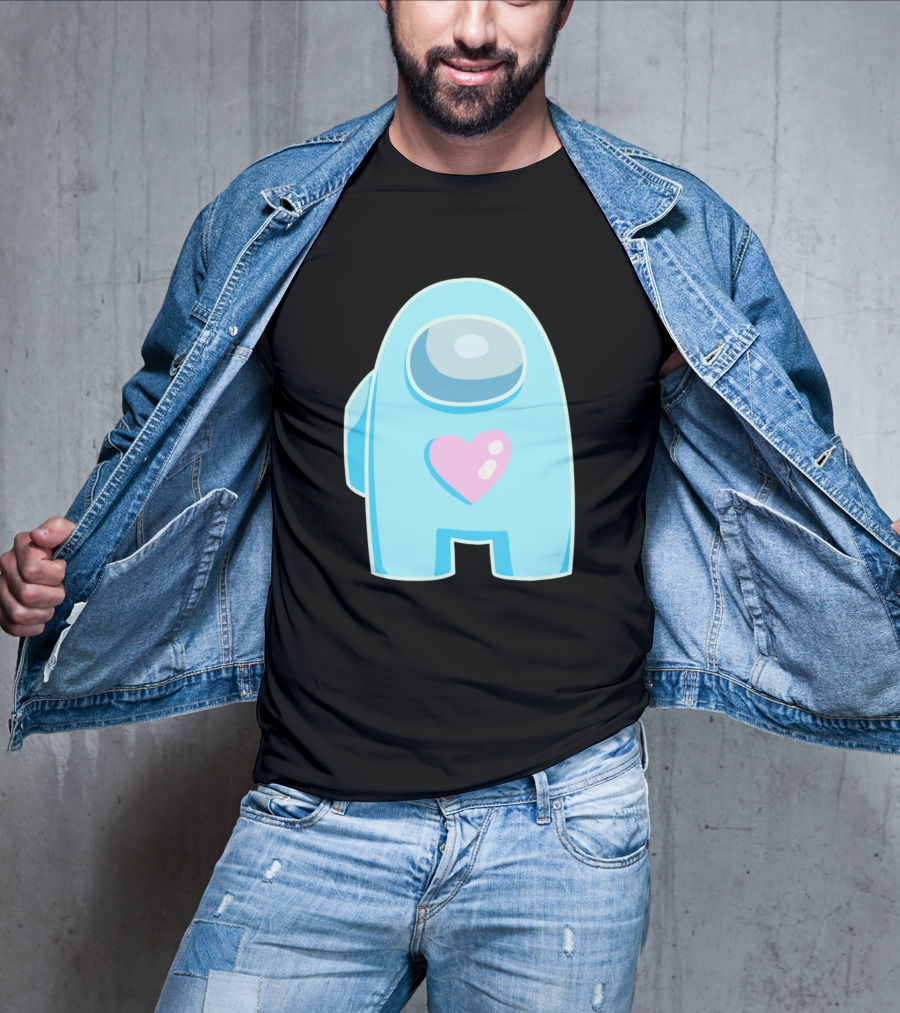 Blue Among Us Crewmate Pink Heart T-Shirt