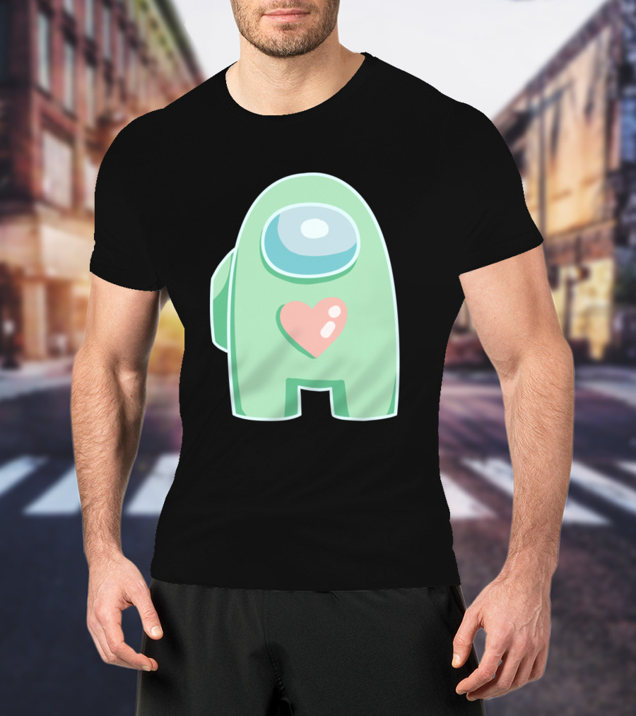 Green Among Us Crewmate With Heart T-Shirt
